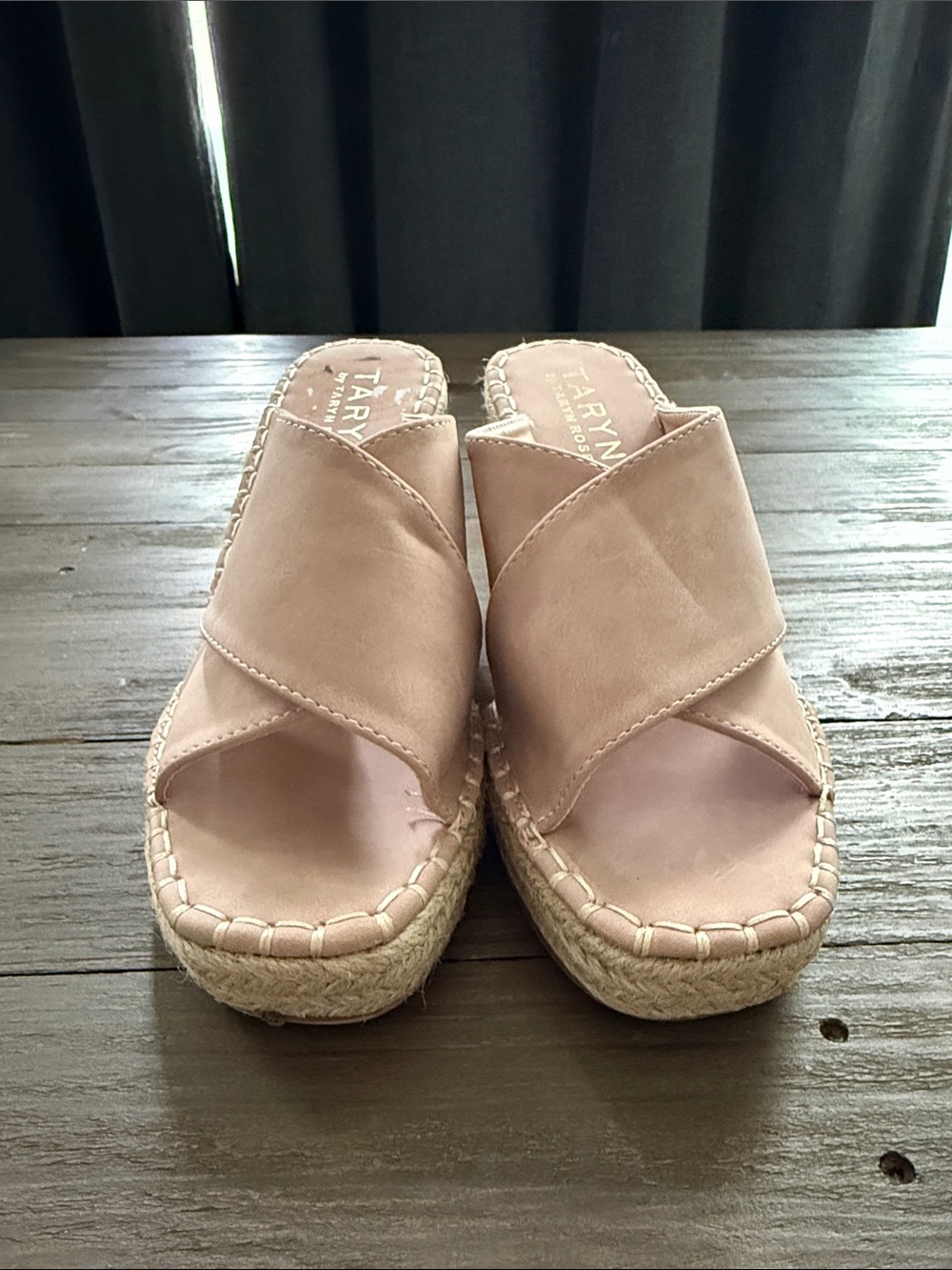 Taryn Rose Blush Suede Espadrille Wedge Slide